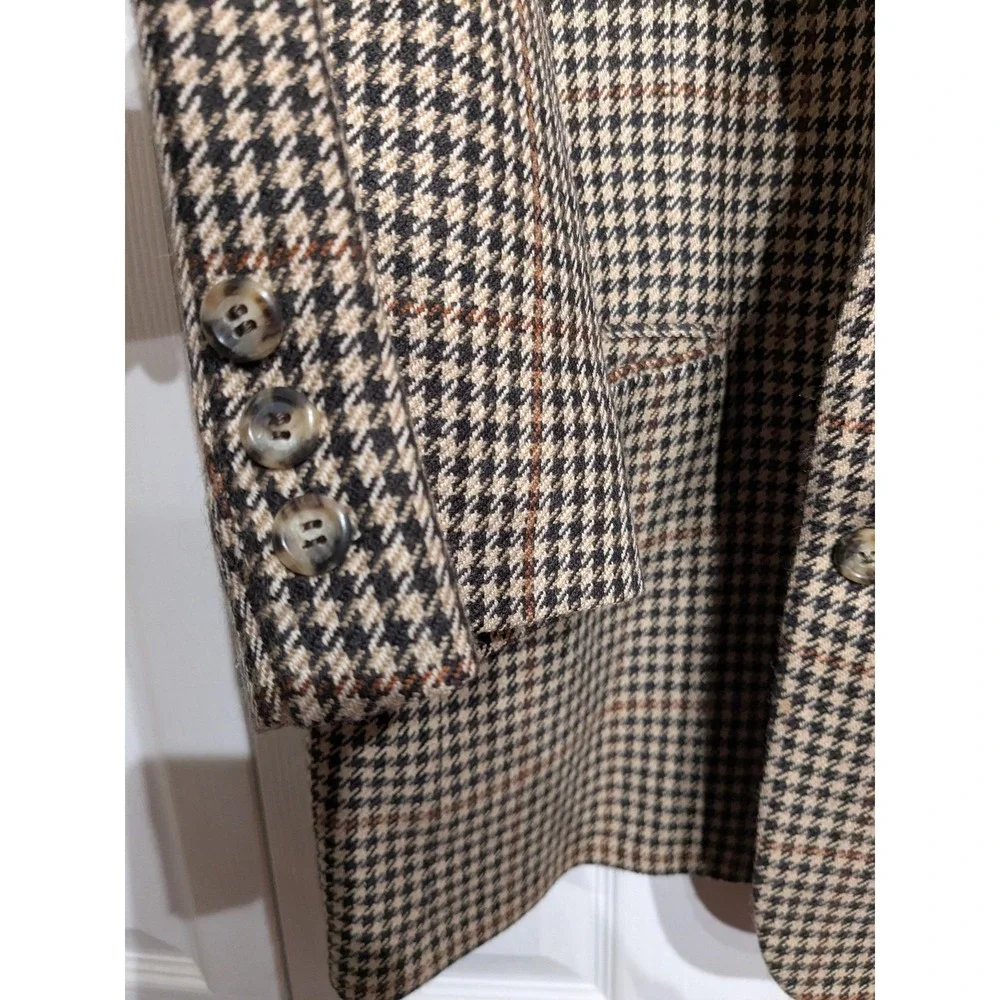 Vintage Brooks Brothers Blazer Men 43 Brown Houndstooth Tweed Sport Coat 80s USA